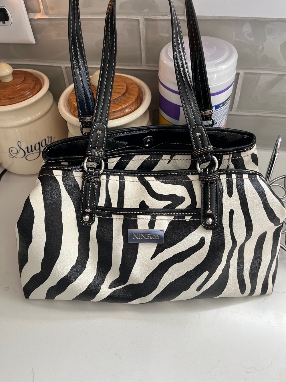 NINE & Co. Black and White Zebra Print Shoulder Bag